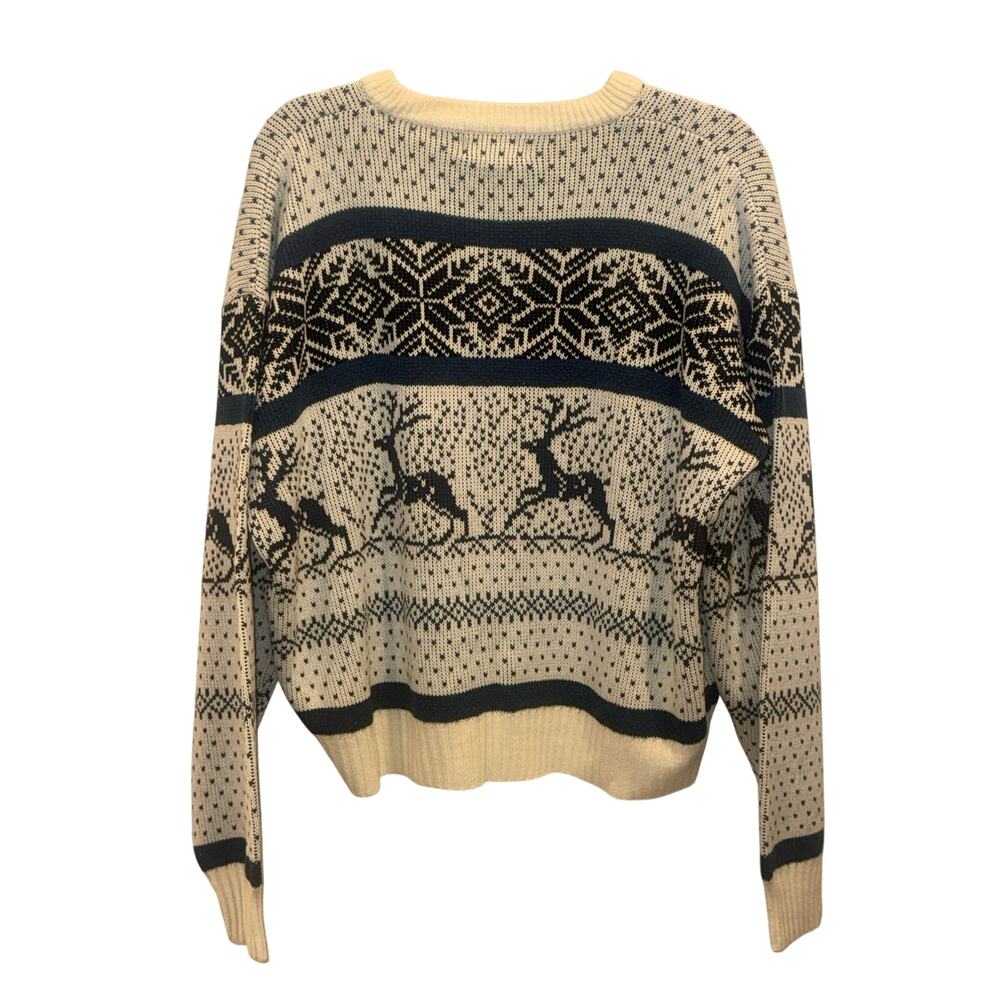 Vintage 90s Reindeer Nordic Sweater XL Oversized Boxy Cropped Steep Slopes